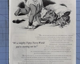 VTG 1944 Orig Magazine Ad John Hancock Insurance A Mighty Topsy-Turvy World