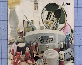Print Ad 1967 AT&T White Rotary Dial Phone Cosmetics Table Wife Preservers