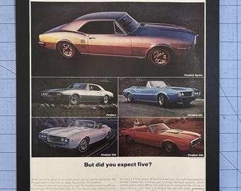 1967 Matted Orig Print Ad Pontiac Firebird Magnificent Five