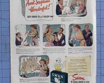 Vintage 1944 Swan Soap Aren't Sergeants Wonderful Gracie Allen Print Ad