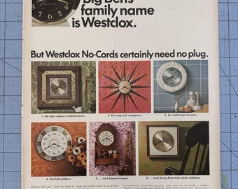 1967 Vintage Print Ad Westclox Battery Powered Clock Advertisement