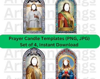 Modelos de velas de oração PNG (conjunto de 4), modelos de velas de oração JPEG, imagem de santo png, vela de oração png e jpg, modelos de download digital