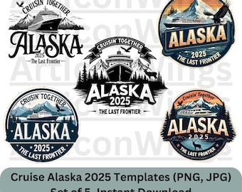 Cruise Alaska 2025 Bundle of 5, Cruise PNG Digital Files, Cruise Ship Png, Cruise Vacation Mode png & jpg files for Free Commercial Use