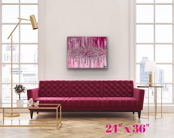 Pintura de vidrio con purpurina rosa: arte acrílico brillante y glamoroso para la pared