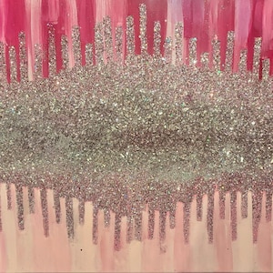 Pink+Silver Bling Painting | Pink+Silver Glitter Shattered Glass Art| Sparkling Decor | Original Acrylic Painting | Glam and Bling Art