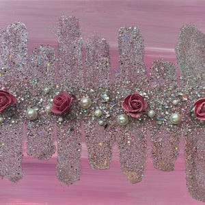 Pink+Silver Bling Painting | Pink Glitter Roses | Shattered Glass Art| Sparkling Decor | Original  Painting | Glam + Bling Art | Wall Decor