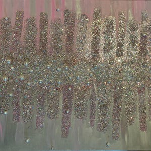 Pink+Silver Bling Painting | Rose Gold Glitter Shattered Glass Art| Sparkling Decor | Original Acrylic Painting | Glam and Bling Art