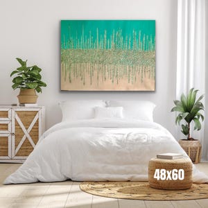 Teal Glitter Wall Art | Abstract Resin Painting | Coastal Glam Canvas | Aqua & Silver Home Decor | Handmade Sparkle Artwork | Beach Decor
