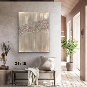 Silver Glam Abstract Wall Art – Metallic Acrylic Painting on Canvas for Modern Home Decor | Sparkly Silver Painting | Handmade Glam Painting