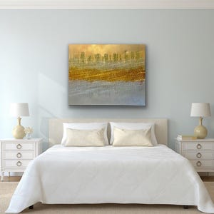 Gold & Silver Ombré Abstract Canvas Wall Art, Metallic Glitter Oversized Modern Glam Painting, Neutral Large Gallery Wrapped for Bedroom