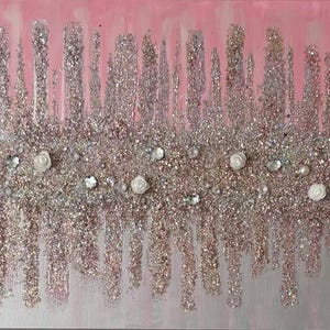 Pink+Silver Bling Painting | Rose Gold Glitter Shattered Glass Art| Sparkling Decor | Original Acrylic Painting | Glam and Bling Art