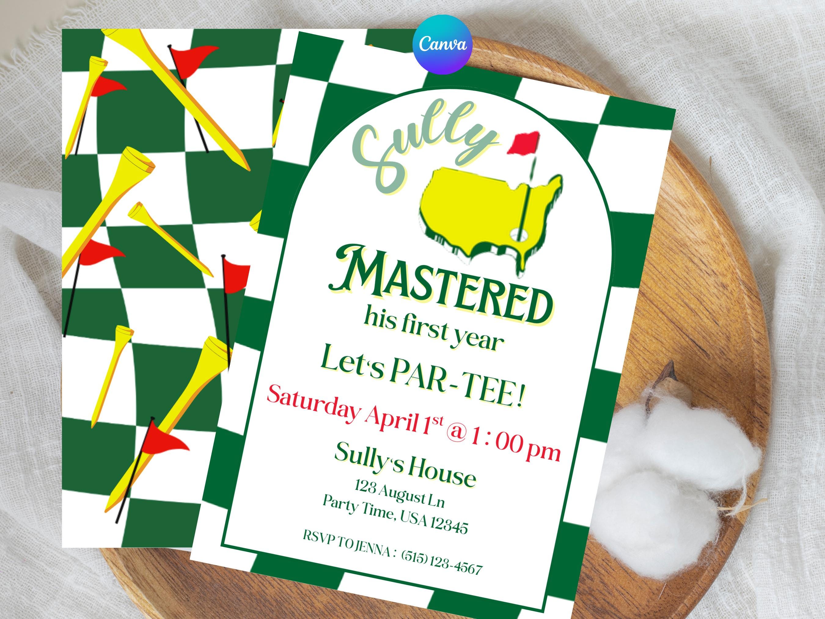 Table Sign Golf Master Golf Table Sign: Green and Yellow Birthday Template (digital ...