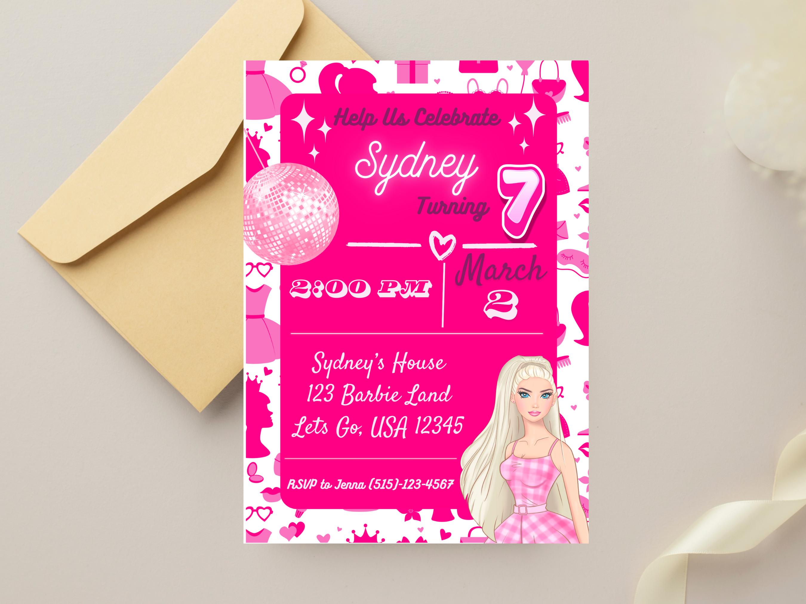 Barbie Birthday Invitation Template: Pink Party, Disco Ball (digital ...