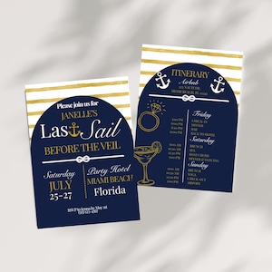 Last Sail Before the Veil, Editable Bachelorette party invitation and itinerary, Beach Bachelorette Party, Nautical Invite, Girl&#39;s boat day