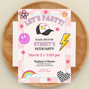 Editable Patch Party Invitation: Retro Trucker Hat Theme (Digital Download)