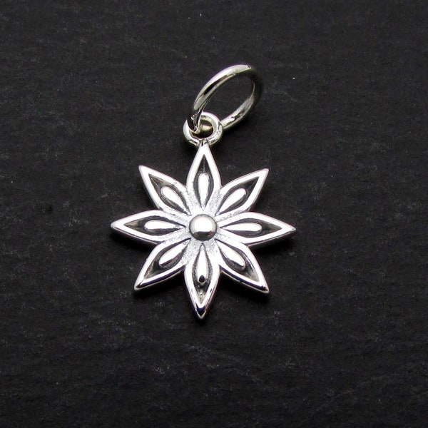 Sterling Silver Flower Pendant Necklace, Flower Charm Necklace, Flower Pendant, Flower Charm, Pendant Necklace, Charm Necklace
