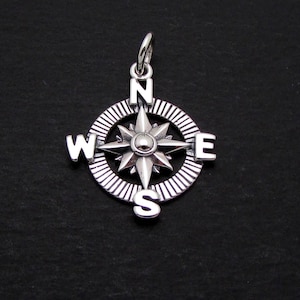 Sterling Silver Compass Pendant Necklace, Compass Charm Necklace, Compass Necklace, Compass Pendant, Compass Charm, Charm Necklace