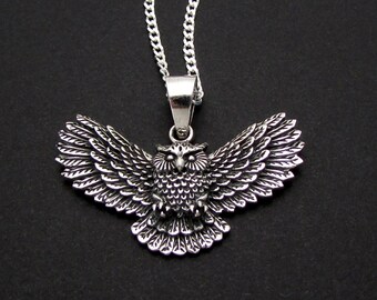 Sterling Silver Oxidized Owl Pendant Necklace, Owl Pendant, Owl Charm, Owl Charm Necklace,  Owl Pendant Necklace