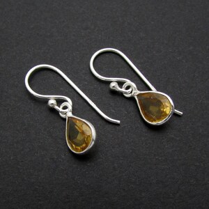 Sterling Silver Drop Earrings, Citrine Earrings