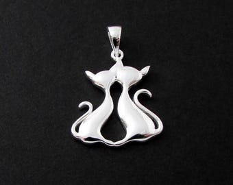 Sterling Silver Pendant, Sterling Silver Couple Cat Pendant, Sterling Silver Kitty Pendant, Cat Pendant, Couple Cat Pendant