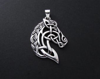 Sterling Silver Celtic Horse Head Pendant Necklace, Celtic Horse Head Pendant, Celtic Horse Head Necklace, Celtic Horse Head Charm