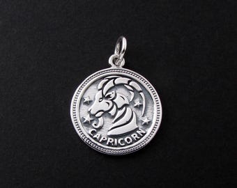 Sterling Silver Capricorn Charm, Sterling Silver Capricorn Pendant, Capricorn Pendant, Capricorn Charm, Zodiac Sign Pendant