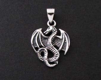 Sterling Silver Pendant, Sterling Silver Charm, Sterling Silver Dragon Pendant, Dragon Pendant, Dragon Charm