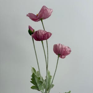Mauve Poppy Flower Spray – Premium Real Touch Artificial Wildflower Stem for Rustic Wedding Bouquets, Vintage Home Décor & Event Styling