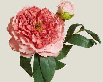 Faux Pink Vintage Peony Stem with Bud – Artificial Flower for Wedding Bouquets, Home Decor & DIY Floral Arrangements