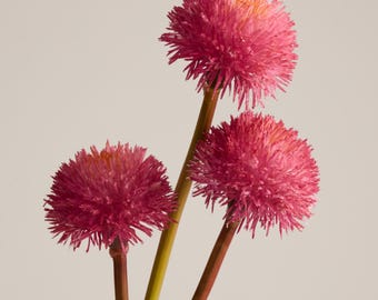 Trío de Allium rosa intenso - Arreglo floral artificial de tacto realista