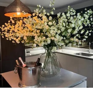 Luxurious Extra Long Sweetpea Spray in White, Faux Flower Arrangement, Summer Flowers, Wedding Bouquet and Home Decor
