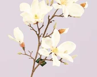 Rama artificial de magnolia verde: decoración rústica para el hogar en otoño.