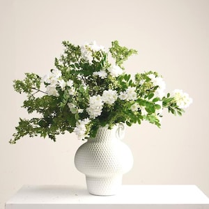 White Hydrangea and Foliage Arrangement - Artificial Flowers