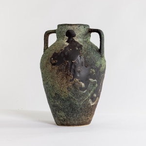 Rustic Amphora Ceramic Vase – Aged Textured Farmhouse Vase in Slate or Rust for Vintage & Wabi-Sabi Decor