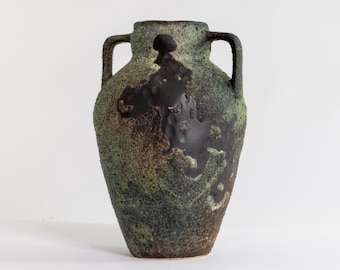 Rustic Amphora Ceramic Vase – Aged Textured Farmhouse Vase in Slate or Rust for Vintage & Wabi-Sabi Decor