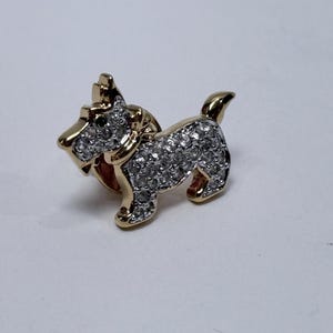 Gold Tone Scottie Dog Brooch with Rhinestones, 1990s