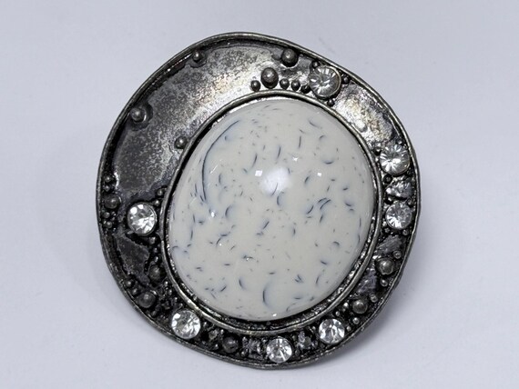 Oversized Brutalist Statement Ring Silver Tone Re… - image 1