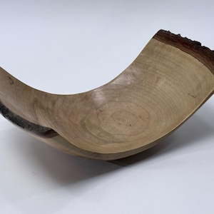 Hand Turned Maple Bowl Signed Natural Edge Sculptural Wood Centerpiece 2010s