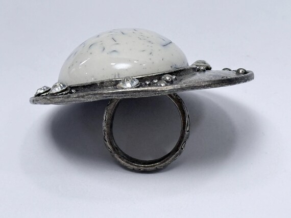 Oversized Brutalist Statement Ring Silver Tone Re… - image 3