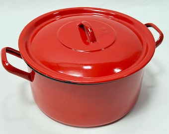Olla vintage de esmalte rojo de 26 cm – Fabricada en Yugoslavia