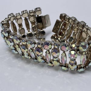 Signed Sherman Bracelet Aurora Borealis Rhinestones Vintage Mid Century Jewelry Canada 1960s