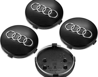 4 coprimozzi Audi da 60 mm neri con logo, emblema del cerchio 4B0601170