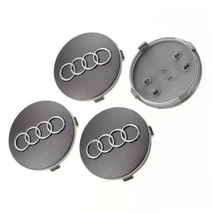4x Audi 60mm grå navkåpor med logotyp, fälgemblem 4B0601170