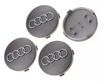4x Audi 60mm grå navkåpor med logotyp, fälgemblem 4B0601170
