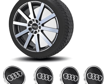 4x Audi 69mm Black Wheel Center Caps with Logo and Emblem