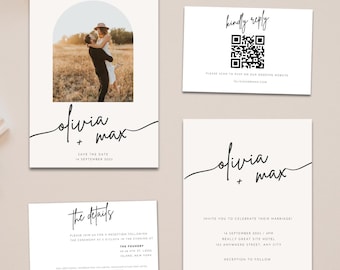 Minimalist Wedding Invitation Suite | Elegant Save the Date Template | Modern Boho Wedding Invitation | Editable Canva Template