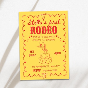 d'invitation de première fête d'anniversaire rodéo | Fête d'anniversaire de bébé | faire-part de fête de 1 an | Personnalisez-le sur Canvas