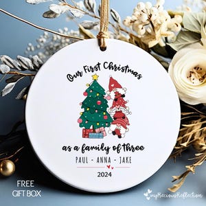 Family of Three Personalized Christmas Ornament - Baby&#39;s First Christmas Ornament - Family of 3 - Family Ornament - Gnome Ornament