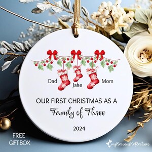 Family of Three Personalized Christmas Ornament - Baby&#39;s First Christmas Ornament - Family of 3 - Family Ornament - Stocking Ornament