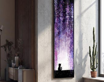 Black Cat Long Narrow Canvas Wildflower Wall Art : Framed Wall Art, Textured Canvas